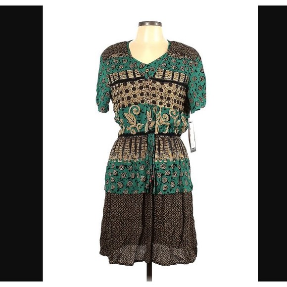 VTG Carole Little 10 Petite View Point Panel Print Tie Front Short Sleeve Dress - Picture 3 of 15